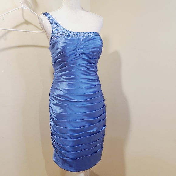 ADRIANA PAPELL blue party formal one shoulder dress Size 8 - Picture 10 of 11